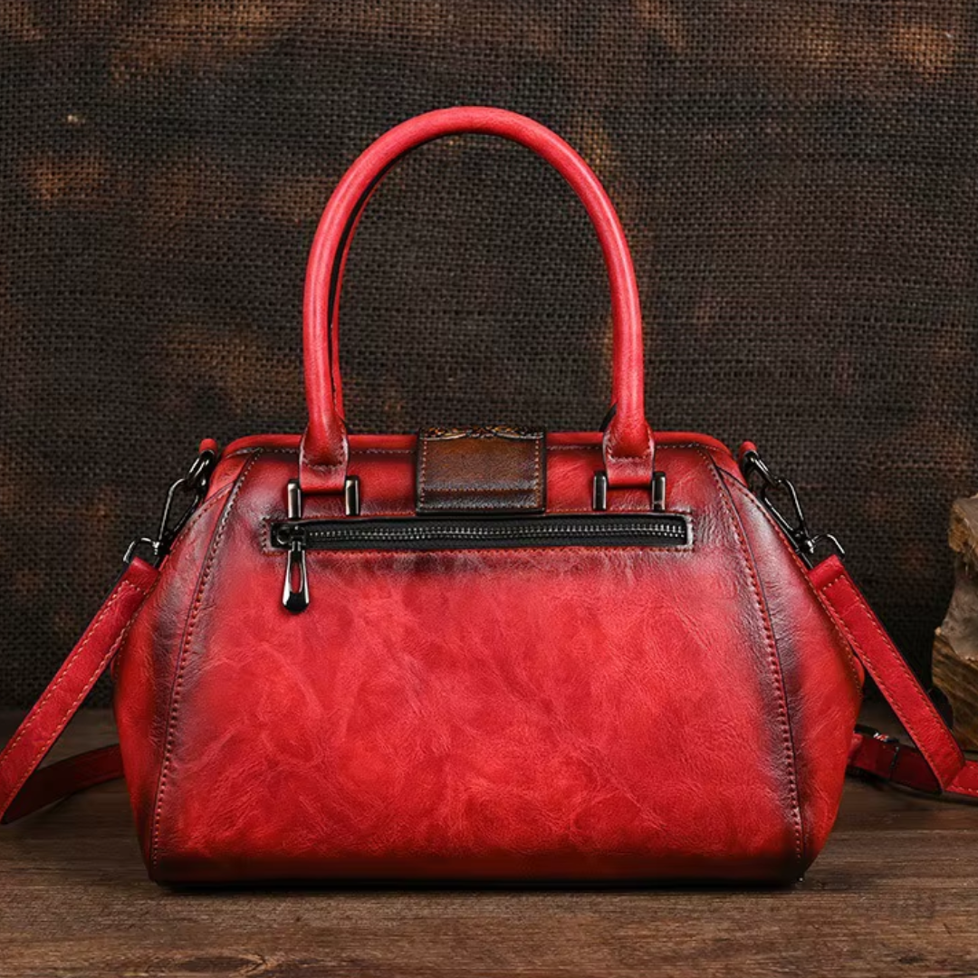 Florina - Gegravierte Lederhandtasche mit Blumenmuster