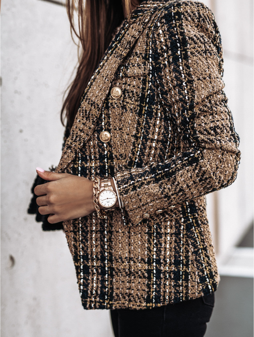 ARIELLE™ – Chic Plaid Double-Breasted Tweed Blazer