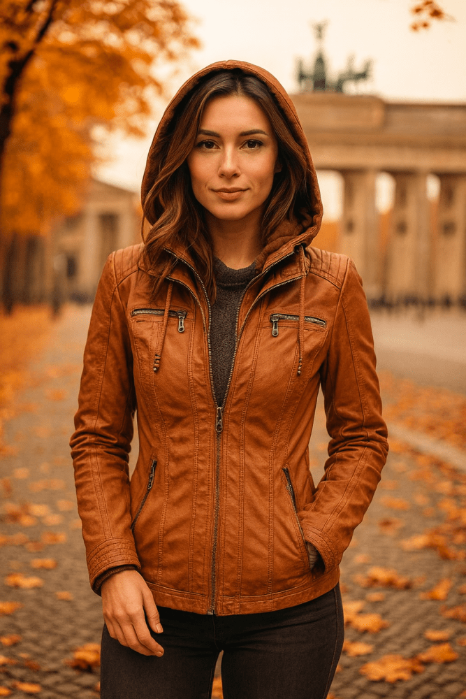 Hannah | Modische Lederjacke mit Kapuze