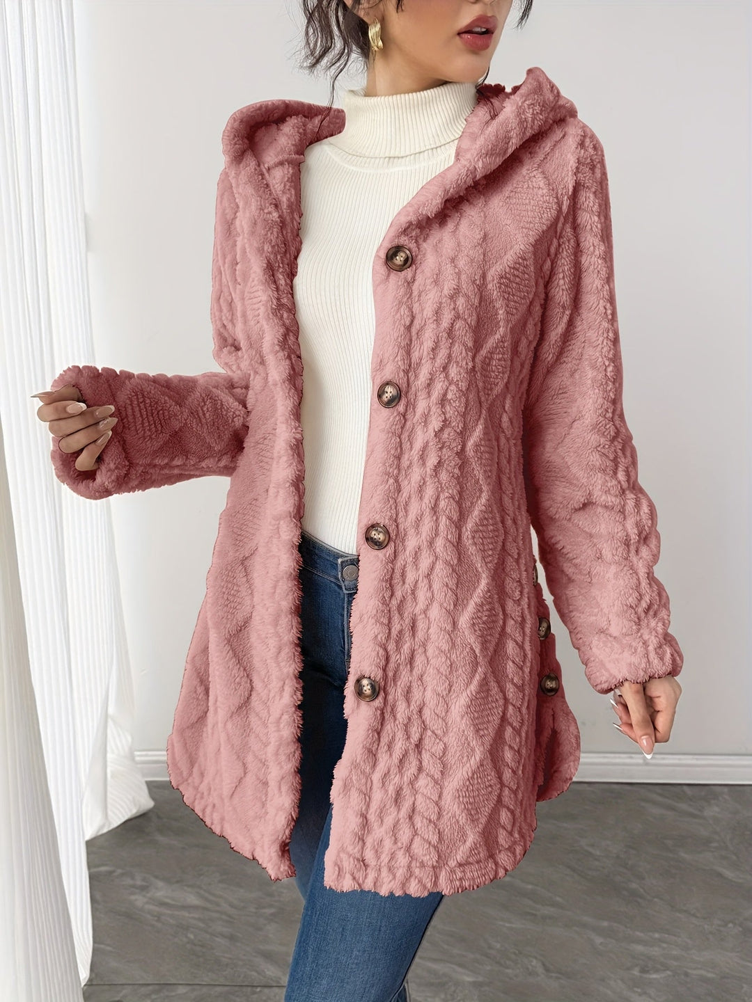 Rhombus Hooded Teddy Jacket