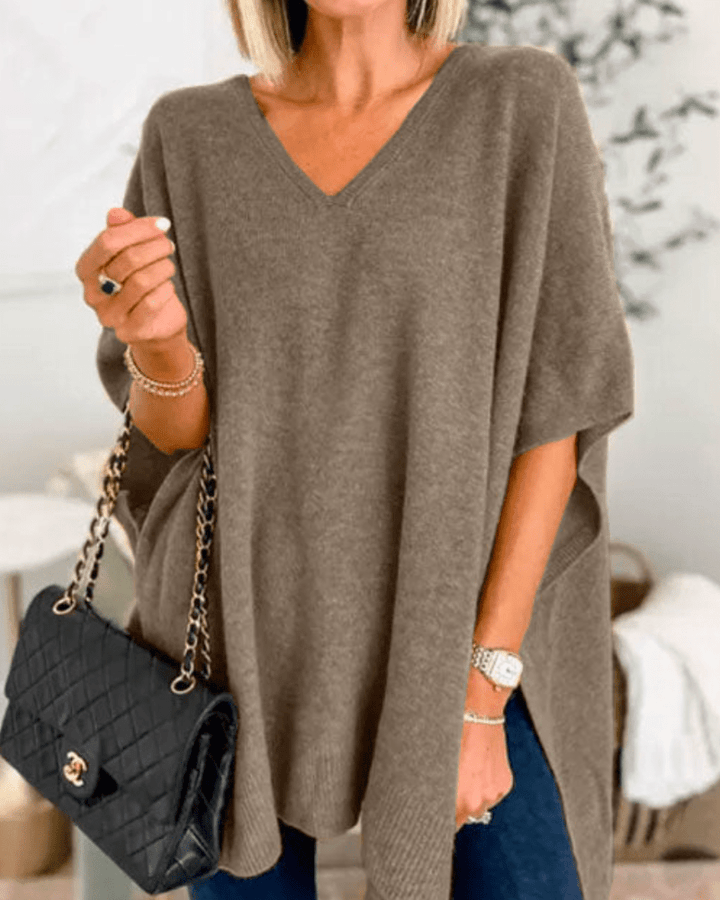 Ellen | Poncho-Pullover mit V-Ausschnitt und lockerer Passform