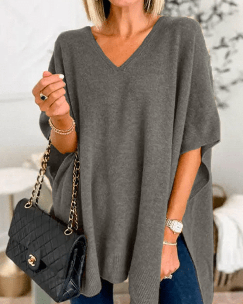 Ellen | Poncho-Pullover mit V-Ausschnitt und lockerer Passform