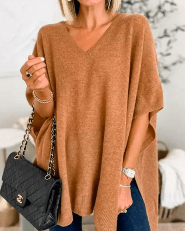 Ellen | Poncho-Pullover mit V-Ausschnitt und lockerer Passform