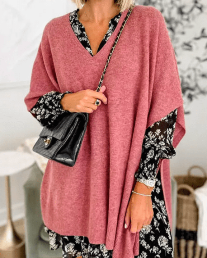 Ellen | Poncho-Pullover mit V-Ausschnitt und lockerer Passform